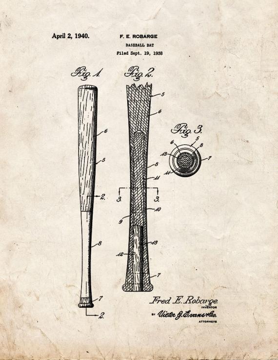 Baseball Bat Patent Print