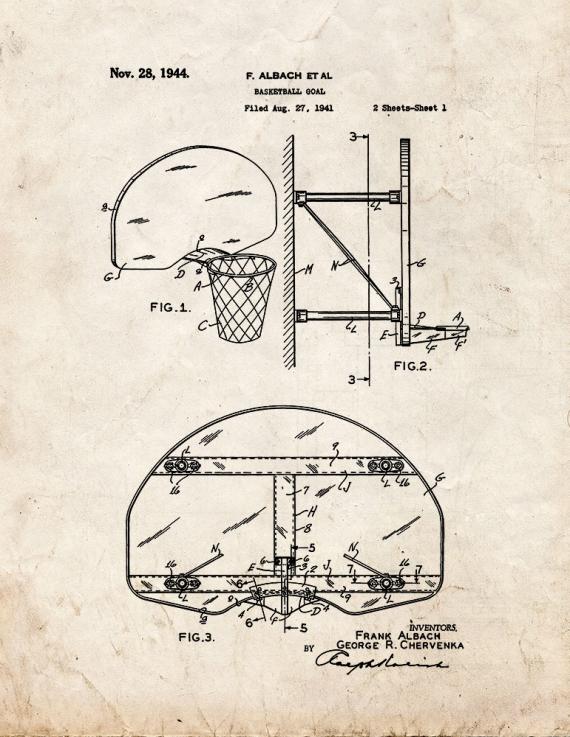 Basketball Goal Patent Print