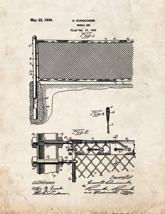 Tennis Net Patent Print