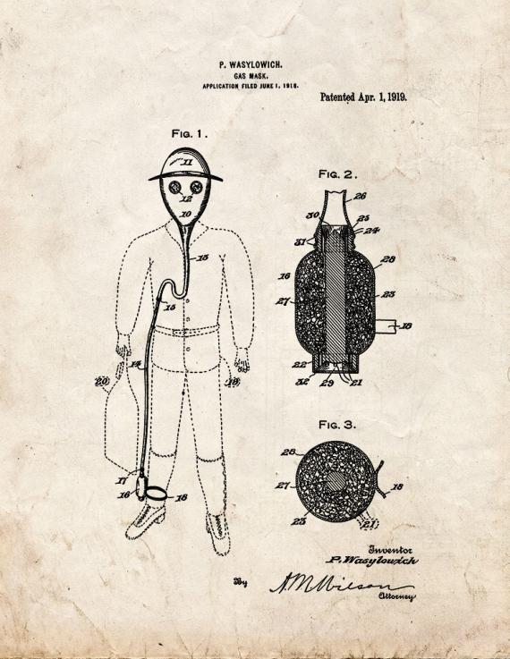 Gas Mask Patent Print