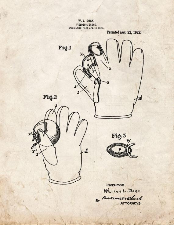 Baseball Fielder's Glove Patent Print