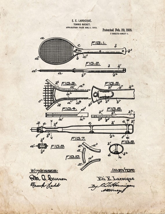 Tennis Racket Patent Print