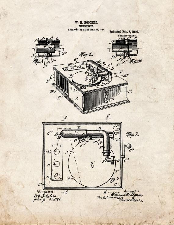 Record Player Patent Print