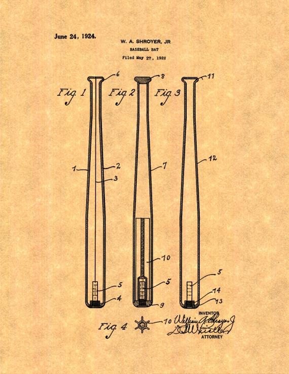 Baseball Bat Patent Print