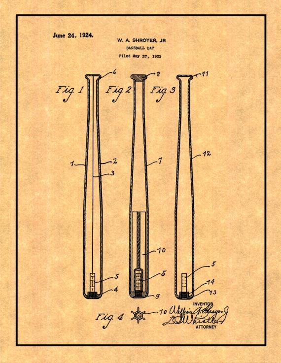 Baseball Bat Patent Print