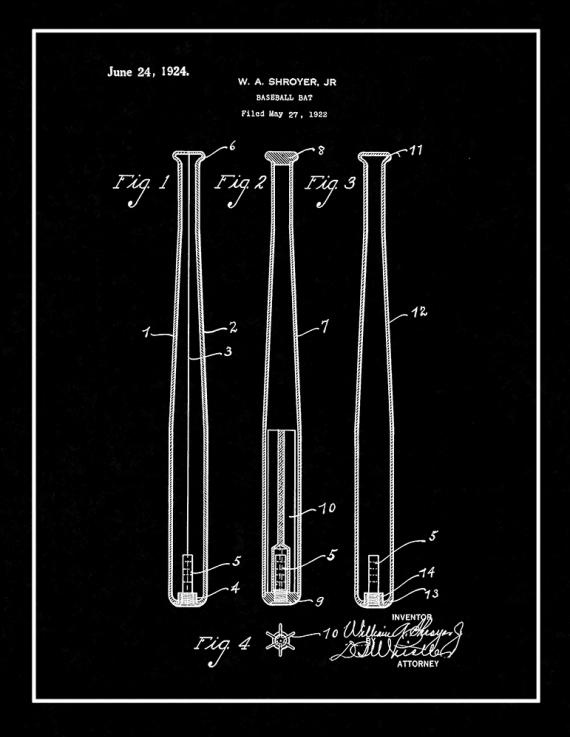 Baseball Bat Patent Print