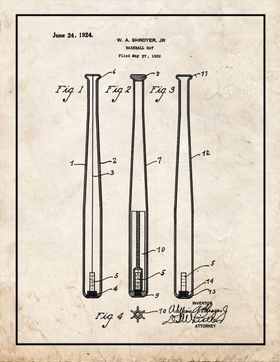 Baseball Bat Patent Print