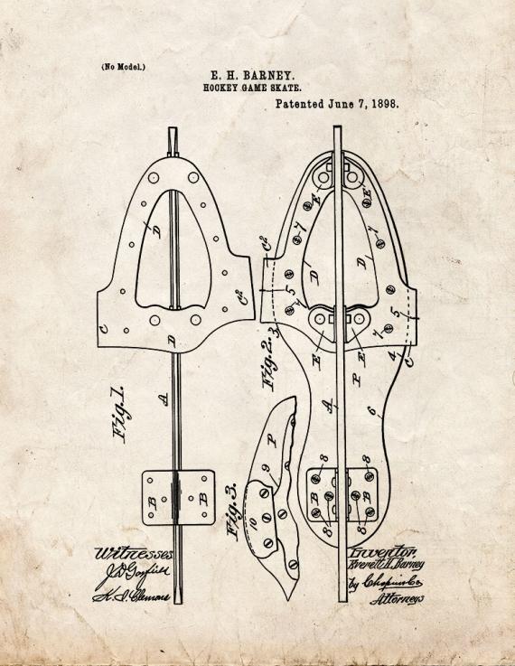 Hockey Game Skate Patent Print