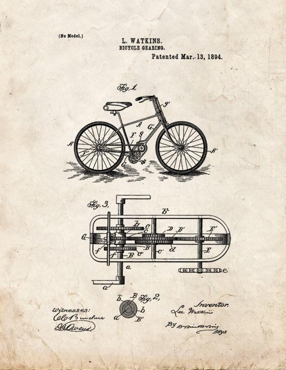 Bicycle Gearing Patent Print