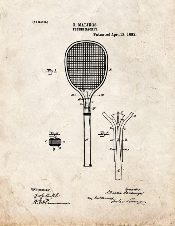 Tennis Racket Patent Print