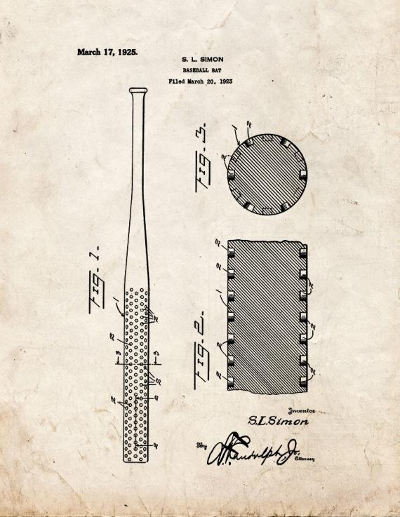 Baseball Bat Patent Print