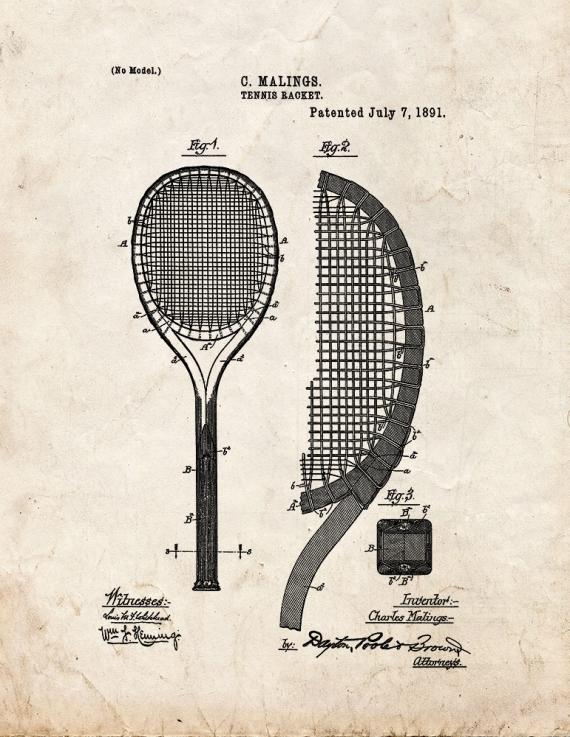 Tennis Racket Patent Print