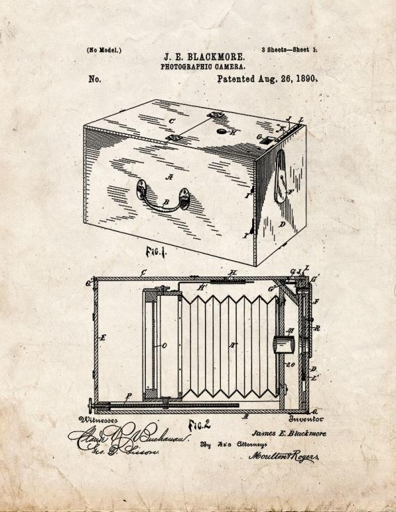 Photographic Camera Patent Print