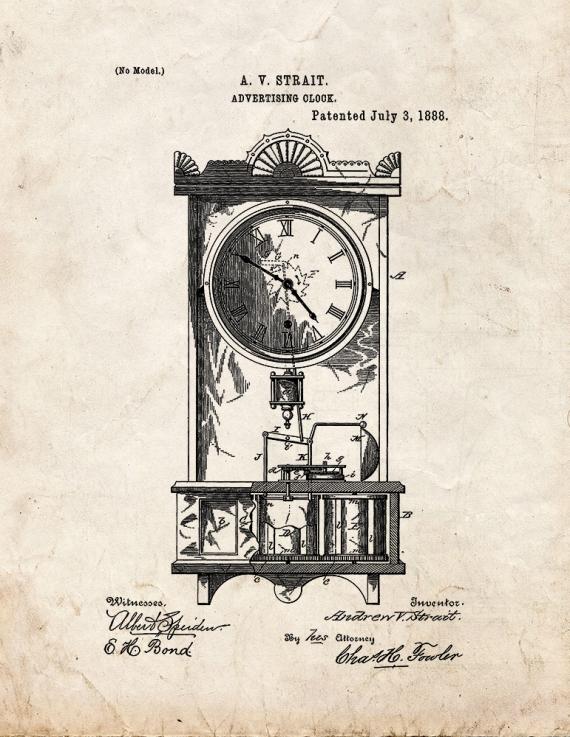 Advertising Clock Patent Print
