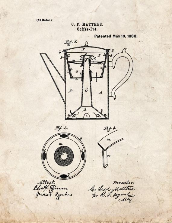 Coffee Pot Patent Print