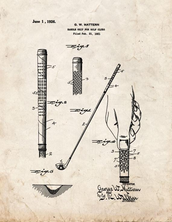 Handle Grip For Golf Clubs Patent Print