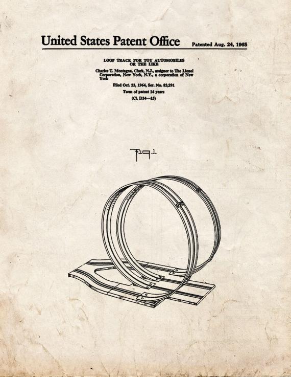 Loop Track For Toy Automobiles Patent Print