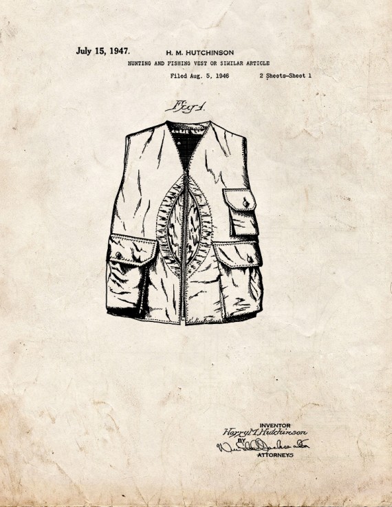 Hunting And Fishing Vest Patent Print