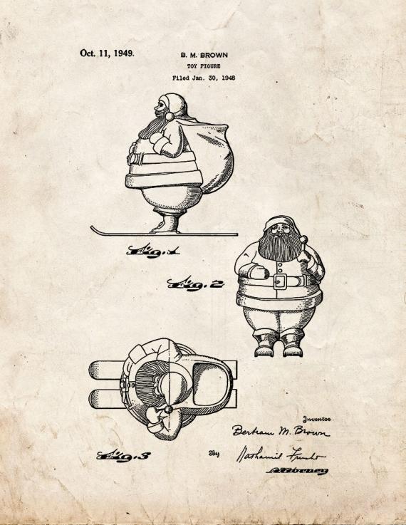 Santa on Skis Figure Patent Print