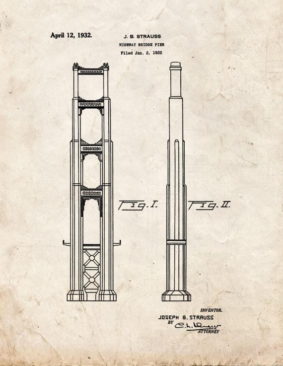 Golden Gate Bridge Patent Print