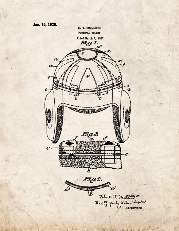 Football Helmet Patent Print