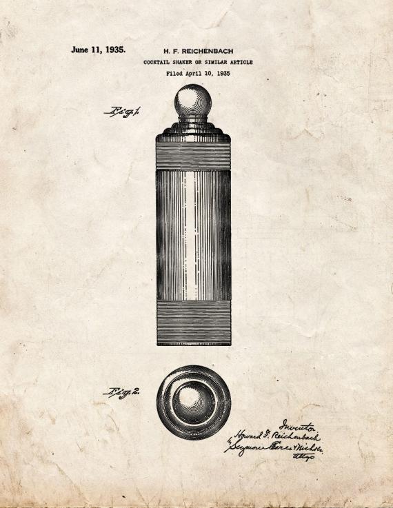 Cocktail Shaker Patent Print