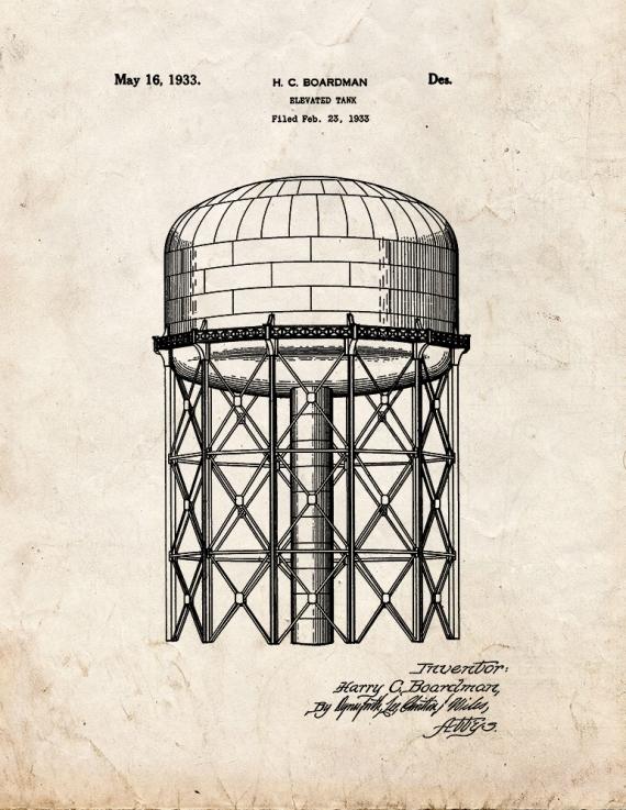 Elevated Water Tank Patent Print