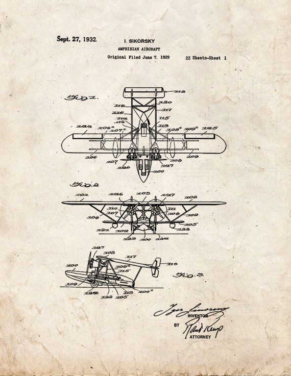 Amphibian Aircraft Patent Print