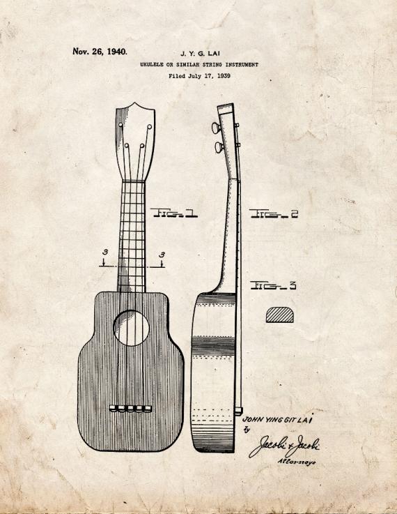 Ukulele Patent Print