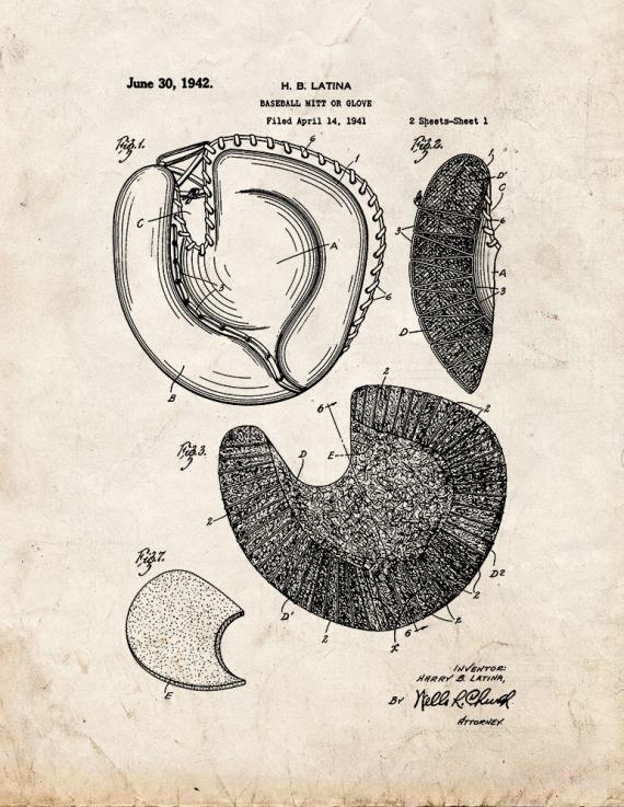 Baseball Mitt Or Glove Patent Print