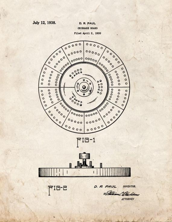 Cribbage Board Patent Print