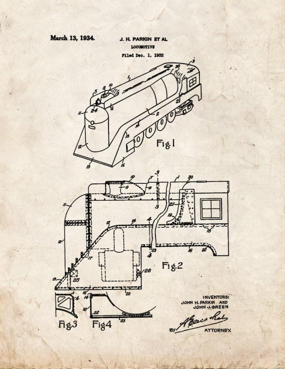 Locomotive Train Patent Print