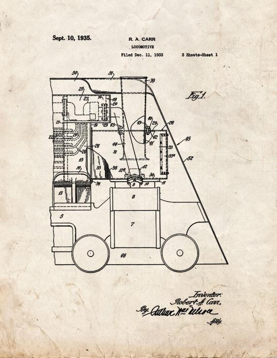 Locomotive Train Patent Print