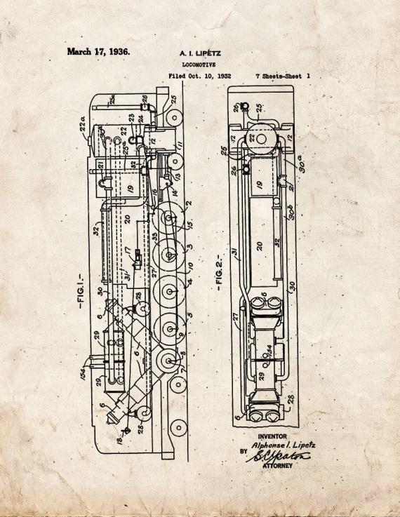 Locomotive Train Patent Print