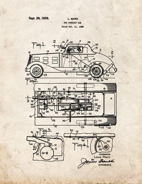 Toy Pursuit Car Patent Print