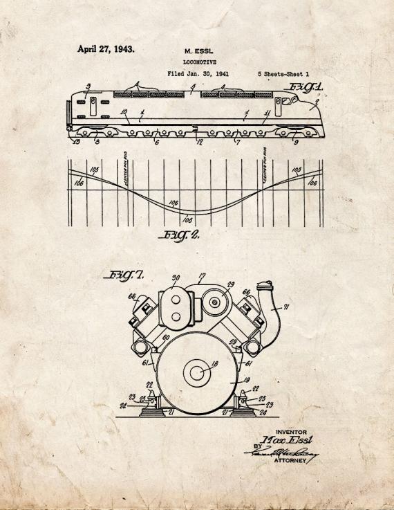 Locomotive Train Patent Print