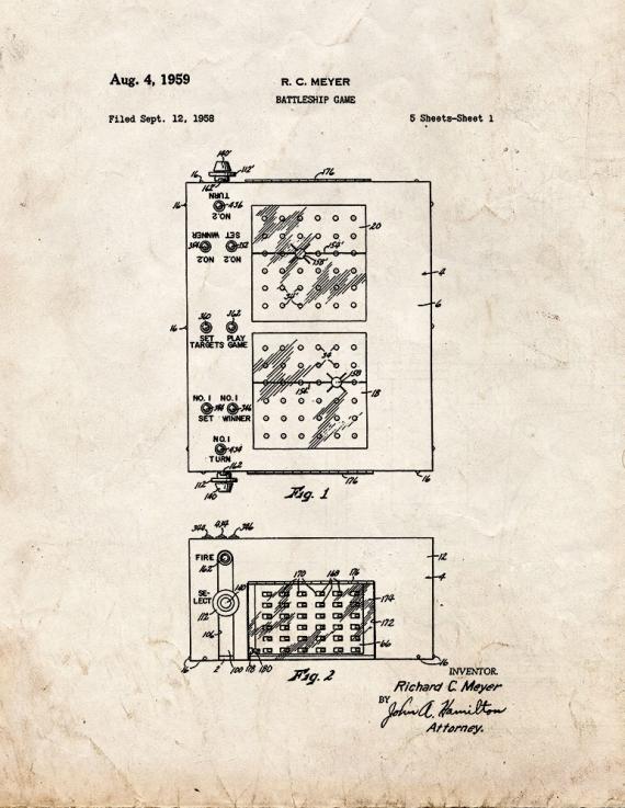 Battleship Game Patent Print