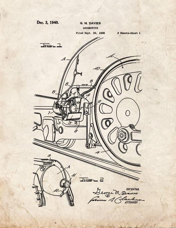 Locomotive Train Patent Print