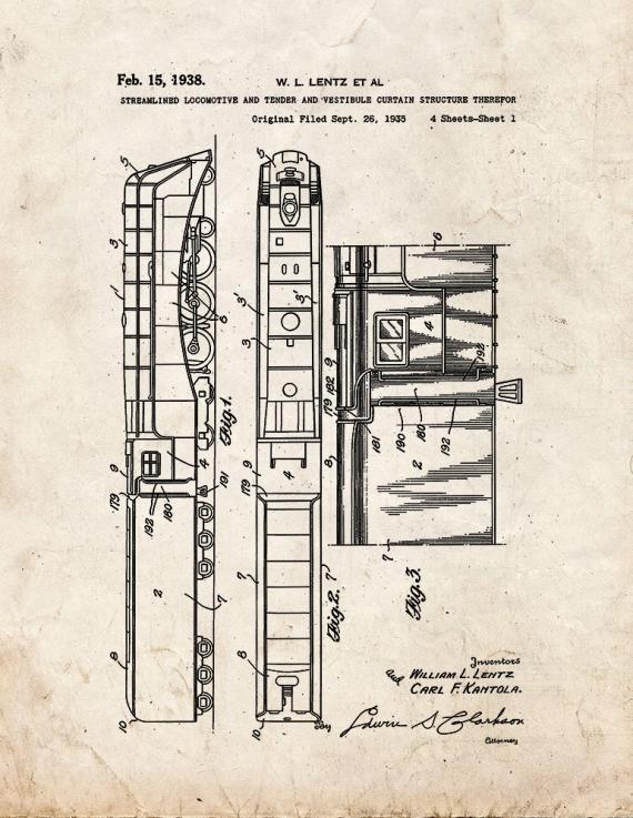 Streamlined Locomotive And Tender Patent Print