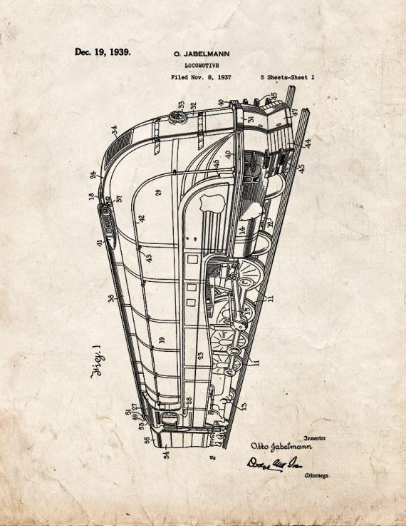 Locomotive Train Patent Print