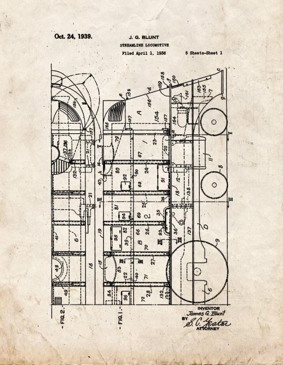 Streamline Locomotive Patent Print