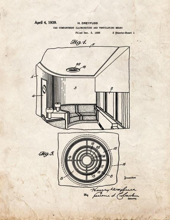 Car Compartment Illuminating Ventilating Patent Print