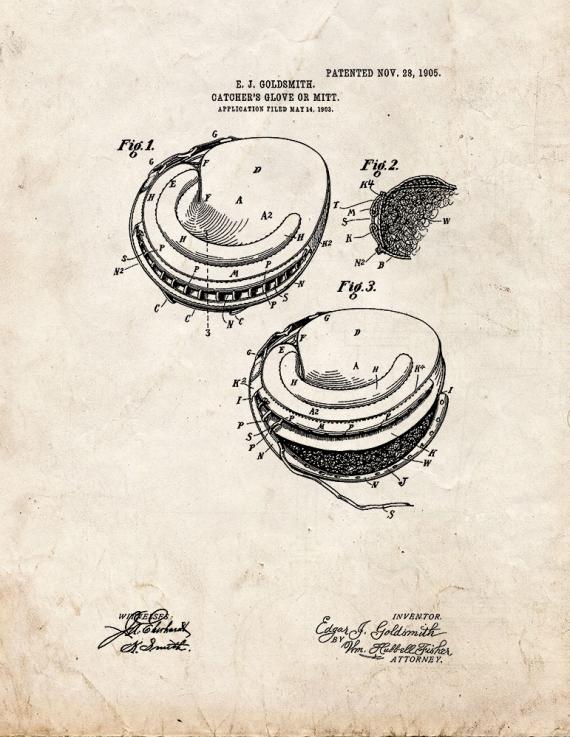 Catcher's Glove Or Mitt Patent Print