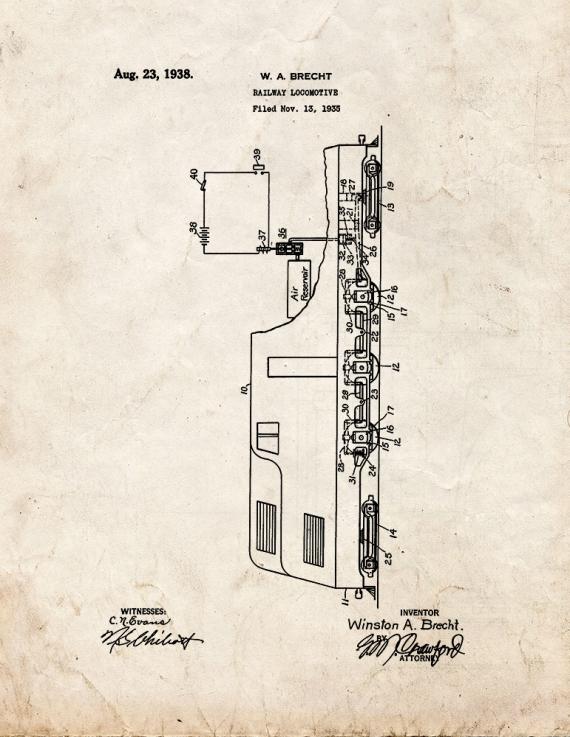 Railway Locomotive Patent Print