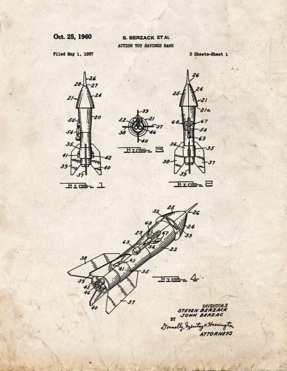 Action Toy Savings Bank Patent Print