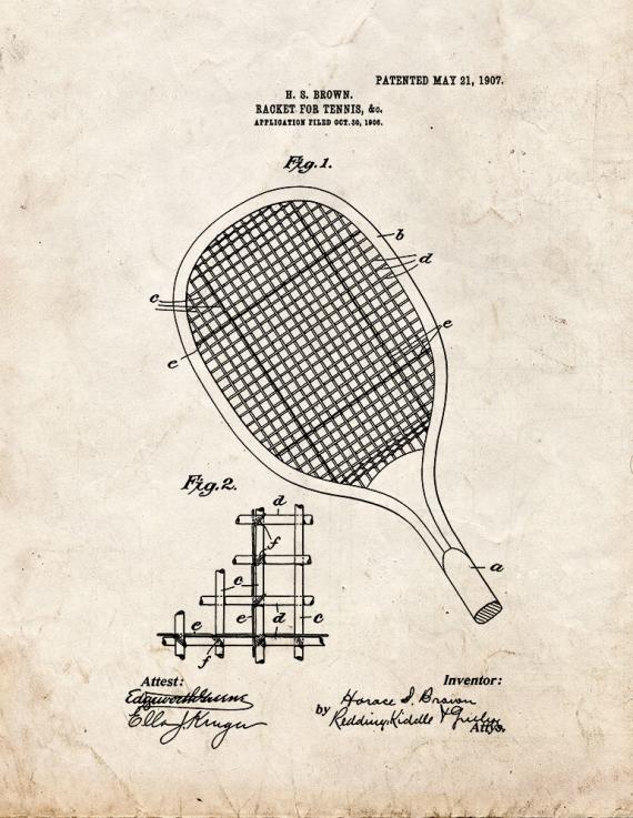 Racket For Tennis Patent Print