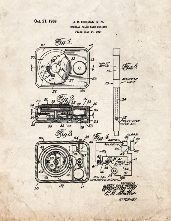 Cardiac Pulse-rate Monitor Patent Print