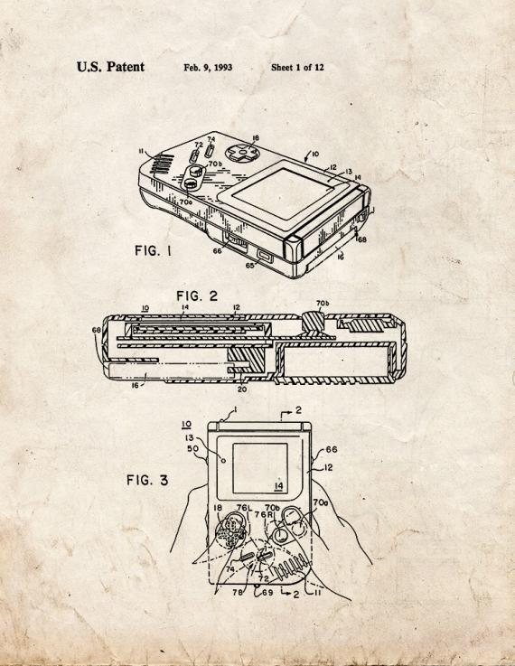 Gameboy Video Game System Patent Print