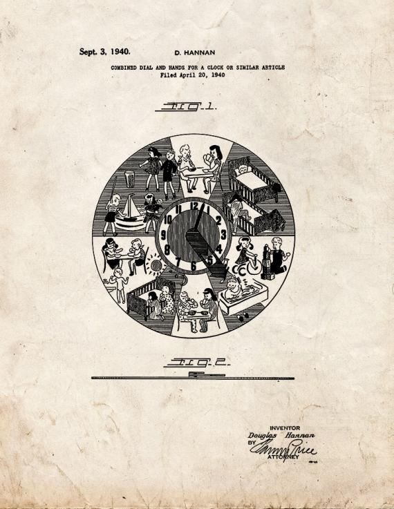 Combined Dial And Hands For A Clock Patent Print