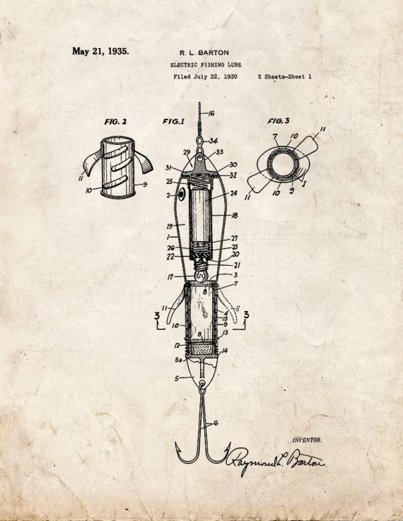 Electric Fishing Lure Patent Print